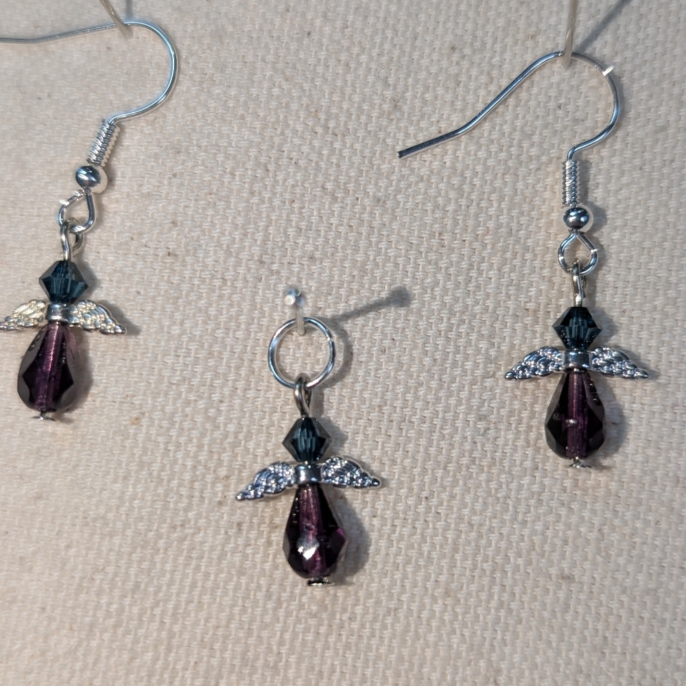 Handmade Silver Swarovski/Czech Glass Angel Earrings & Pendant Hypoallergenic
